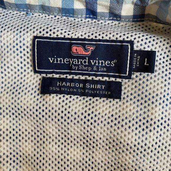 Vineyard Vines Plaid Harbor Shirt Men's Sz L Blue White Long Sleeve Vented Beach - Picture 15 of 15